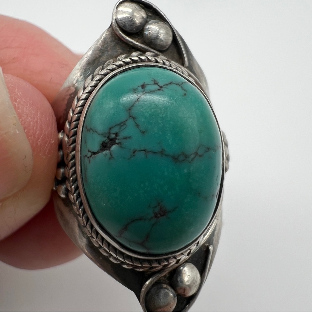Artisan 925 Silver Ring with Turquoise Stone, Size 8 - Picture 10 of 15
